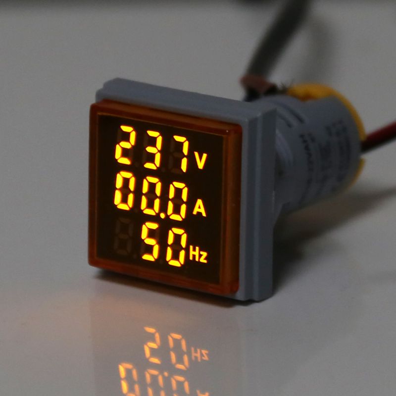 Digital 3in1 AC Ammeter Voltmeter Hz Current Frequency Meter Square Signal Light 22mm Digital Voltage Amp Hz Led Lamp Indicator: Yellow