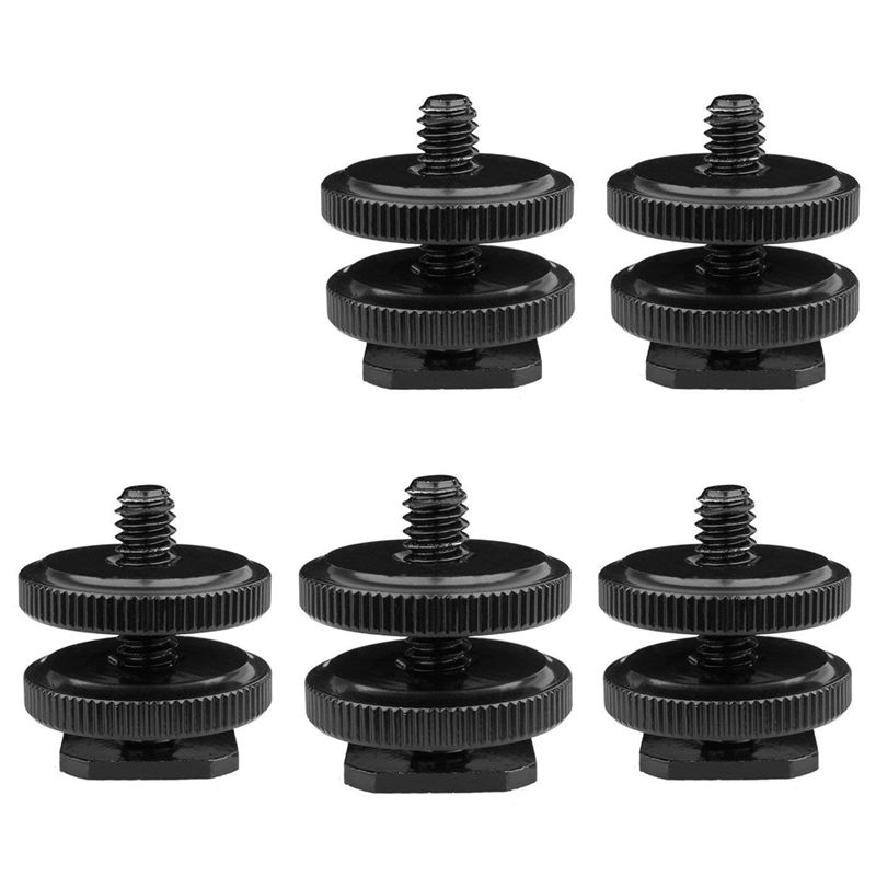 5 Pack 1/4 inch Flash Shoe Mount Adapter to Tripod Screw Converter Adapters with Double Nuts for DSLR Camera Rig Monitor LED