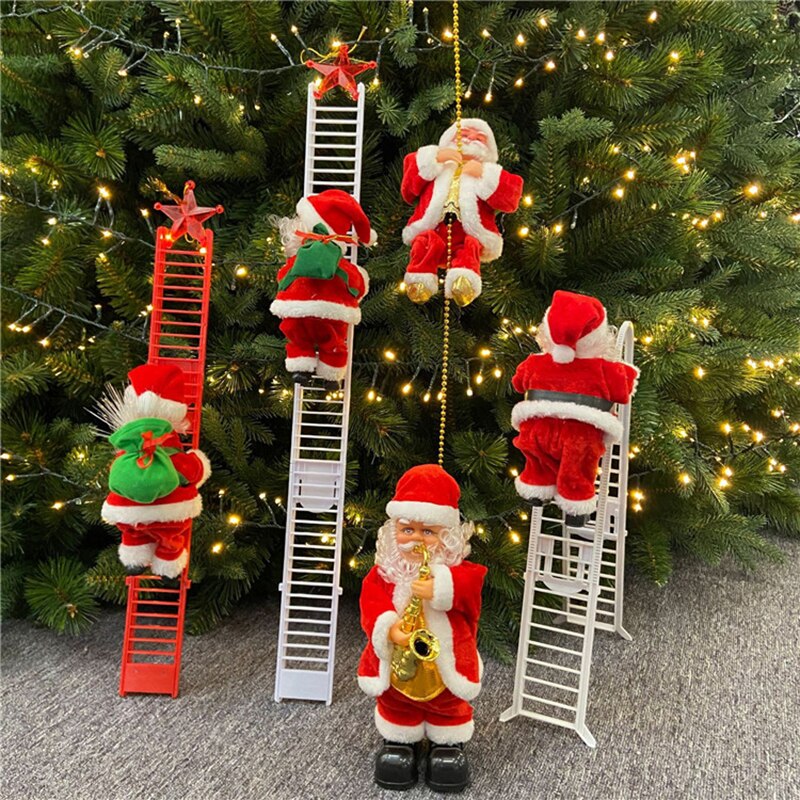 Kids Knuffels Elektrische Kerstman Klimmen Ladder Speelgoed Zingen Up En Down Kerstman Pop Voor Kerstboom Xmas decor