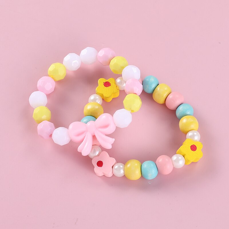 Makersland Jewelry Beaded Bracelet for Baby Girls Bowknot Adjustable Rope Bracelets Children Charms Beads