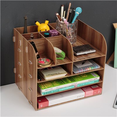 Trieur en bois avec tiroir pour stylo | Organiseur de Bureau en bois et de Bureau: brown