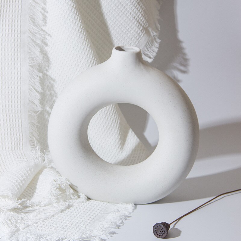 Nordic Circulaire Holle Keramische Vaas Donuts Bloempot Woondecoratie Accessoires Office Desktop Woonkamer Interieur Decor