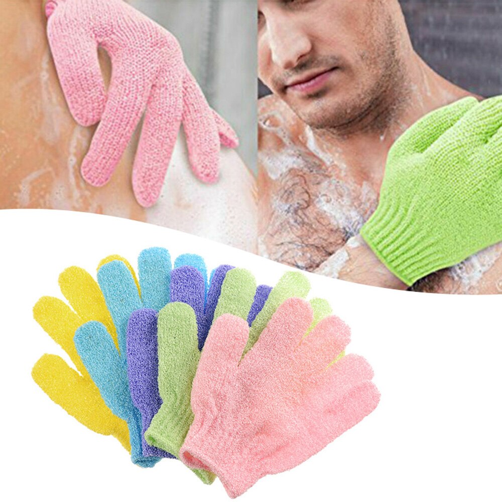 Varumärke exfolierande badhandskar massage spa helkroppsskrubb för duschvante 1 par femfingrar