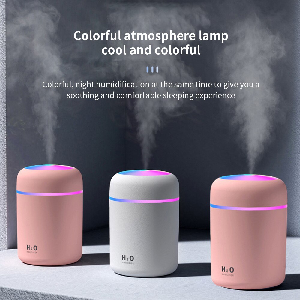 Mini Portable USB Humidifier Car Air Purifier Colorful Night Light Timed Shutdown Mute for Car Baby Room Bedroom Office 300ML