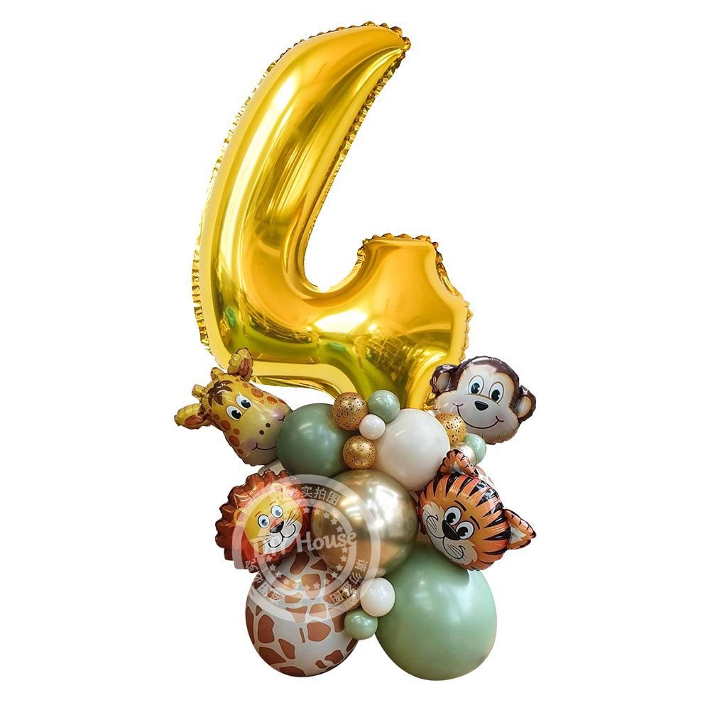 Wild Dieren Ballon Toren met Gouden 1-9 Nummer Ballon voor Jongen Jungle Safari Verjaardagsfeestje Decoratie Bos Party Supply