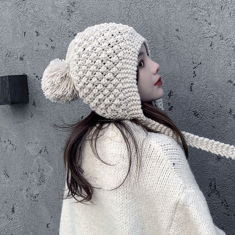 Ushanka-gorro de algodón tejido a mano para mujer, gorros gruesos y cálidos con Protector de orejas, para otoño e invierno,