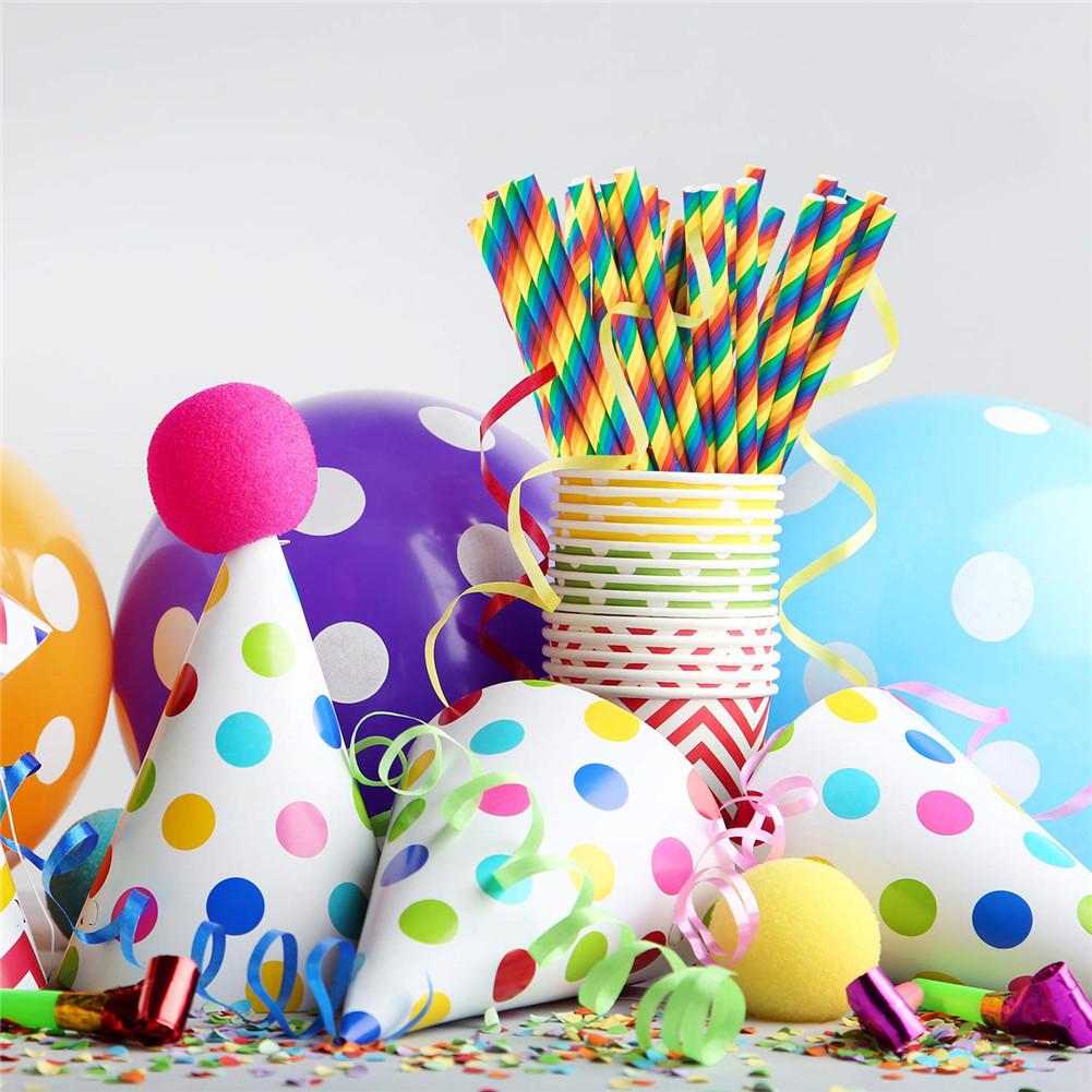 100PCS Rainbow Paper Rietjes Milieuvriendelijke Wegwerp Bar Diner Huishoudelijke Party Decoratie Benodigdheden Papier Rietjes