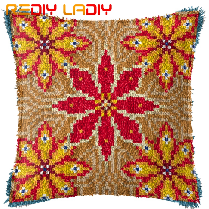 Latch Hook Cushion Geometric Pattern Pillow Case Pre-Printed Color Canvas Acrylic Yarn Latched Pillow Crochet Cushion Cover Arts: BZ392