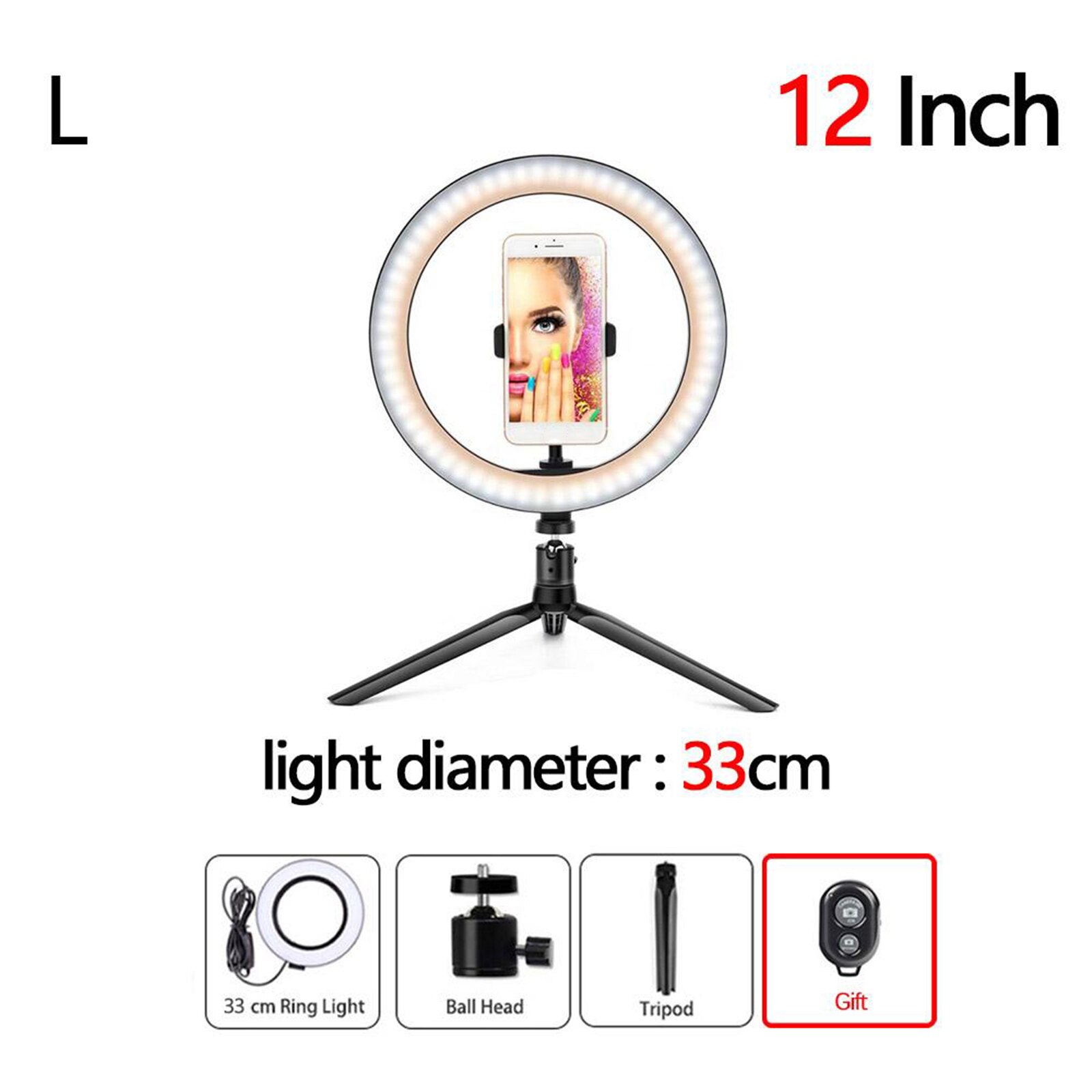 Led Ring Licht Lamp Statief Ronde Selfie Ring Licht Met Statief Voor Mobiele Telefoon Living Apparatuur Fotografie Lamp Hoepel Ringlicht: Set L