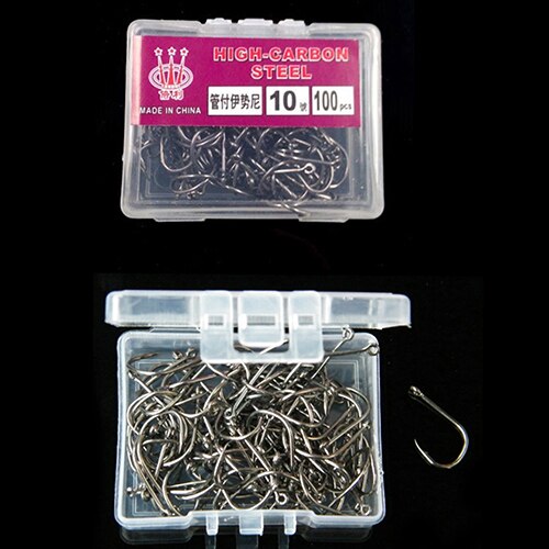 1000 Pcs 10 Maten J-Vormige Haak Vissen Vis Aas Geslepen Haak Vishaak Tackle Jig Met Doos