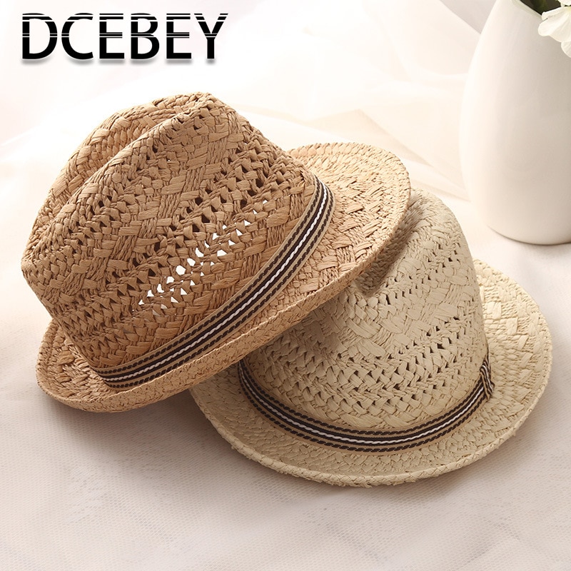 Dcebey håndlavet vævet sommerhat til kvinder sød retro solhat til damer stråhatte barn panama strandhat jazz kasketter