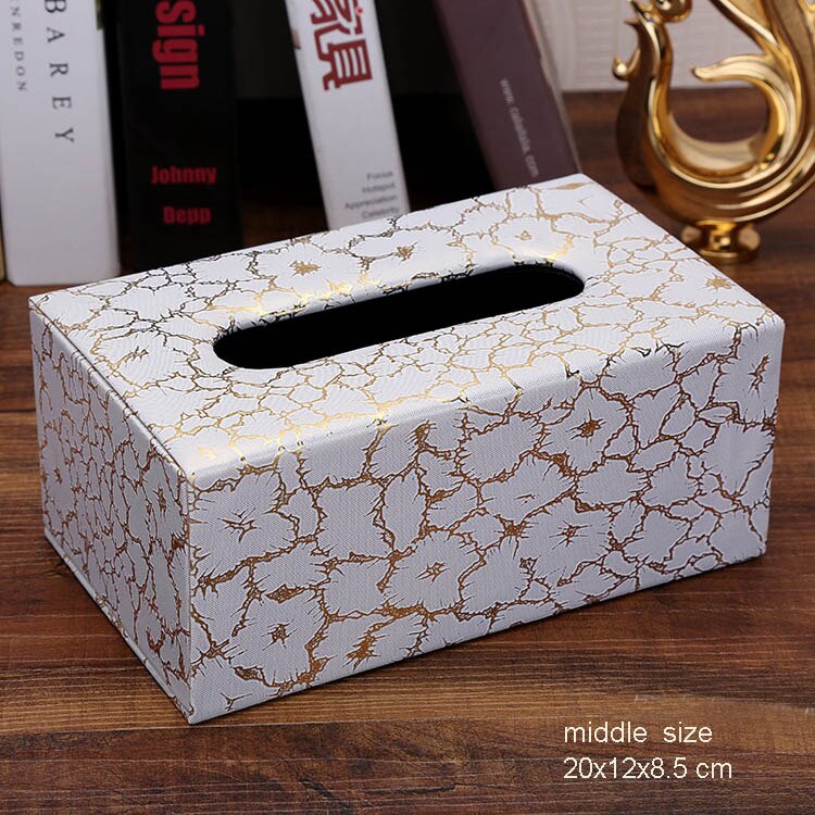 Pu en houten rechthoekige verwijderbare thuis auto tissue box deksel zakdoekendoos auto papier opbergruimte thuis bruiloft decoratie 527: Middenkunst wit