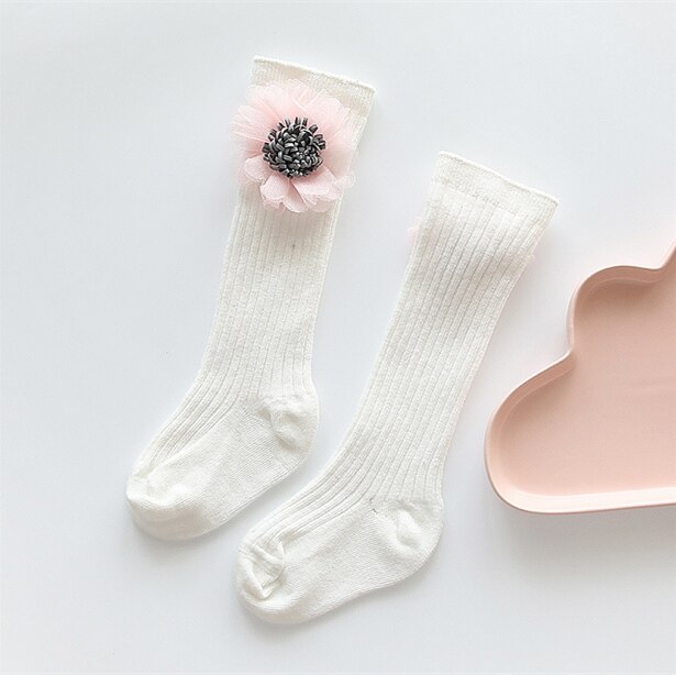 1 Pair Winter Girl Lovely Cute Cartoon Kids Baby Sports Socks Knee Girl Baby Toddler Socks Animal Flower Soft Cotton Socks 1-3 Y: white flower