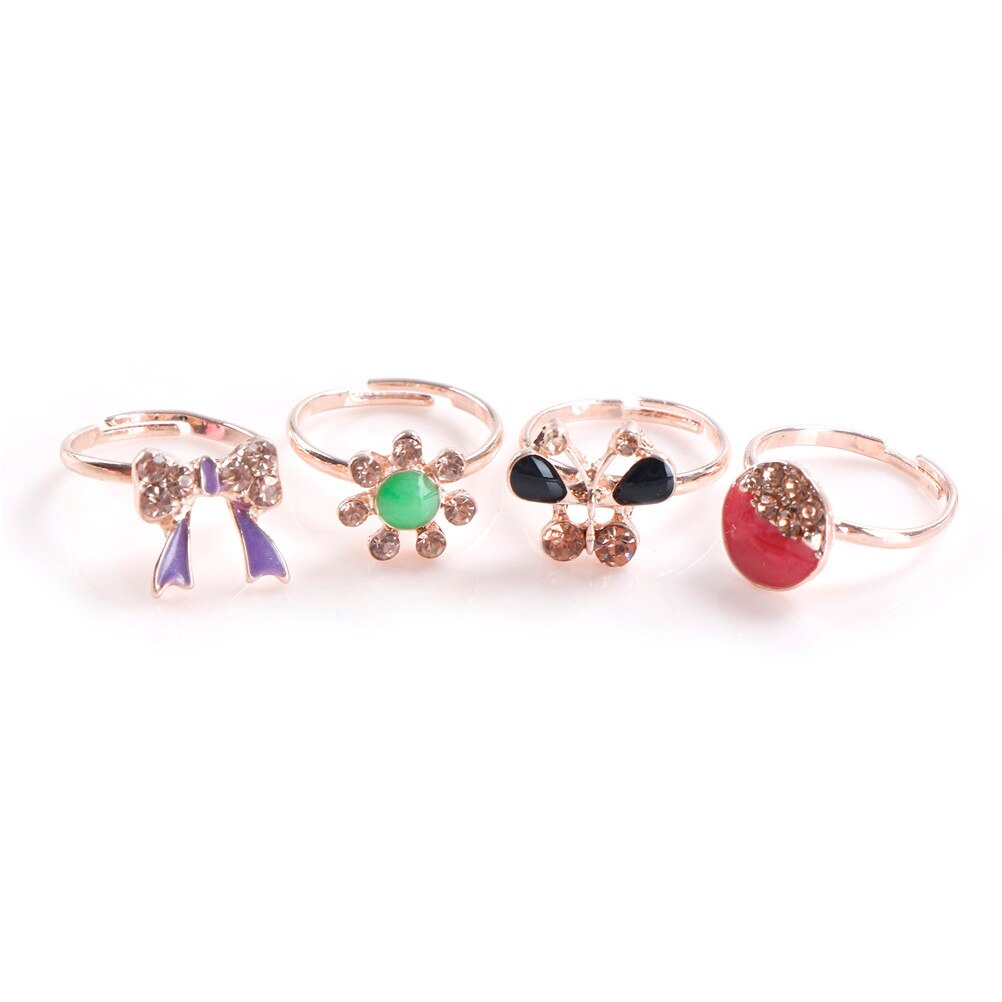 6pcs Mixed Lots Crystal Rhinestone Girl Kid Children Pretend Play Rings Cute Animal Sweet Rings Rings