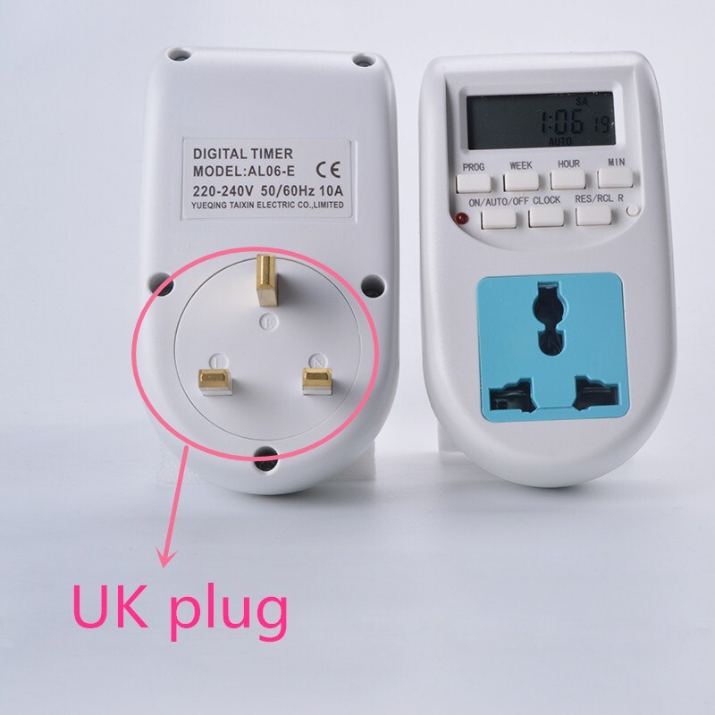Digital Time Switch Timer With UK EU Socket Weekly Programmable Electronic Digital Timer Switch LCD Display 220V 50Hz 10A: UK Plug 220-240v