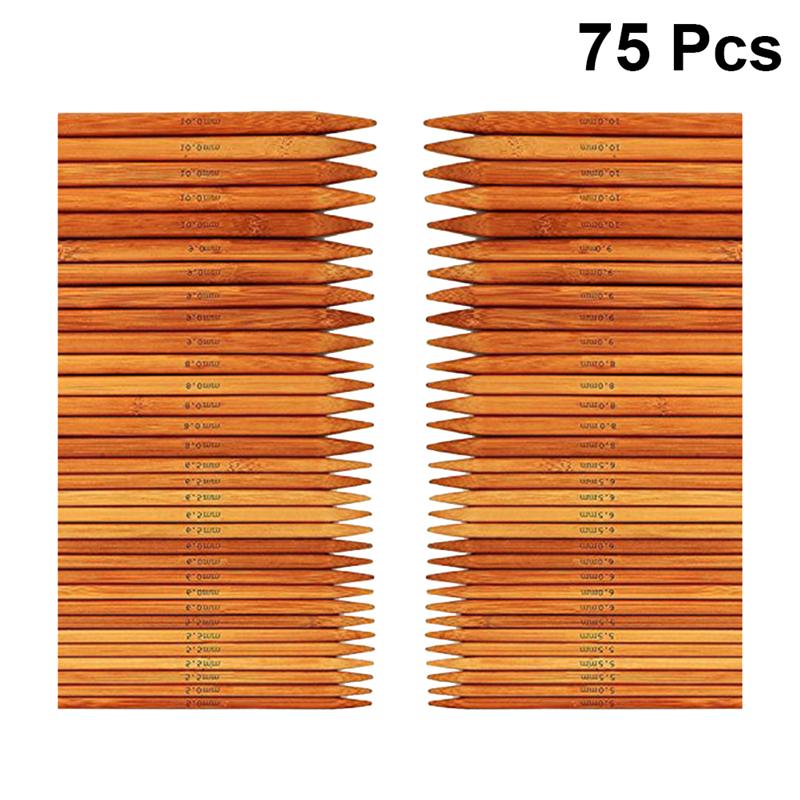 75 Pcs 20cm Bamboo Knitting Needles Set Dual-end Carbonization Knitting Needles Handmade Long Sweater Straight Needle Kit for Ho