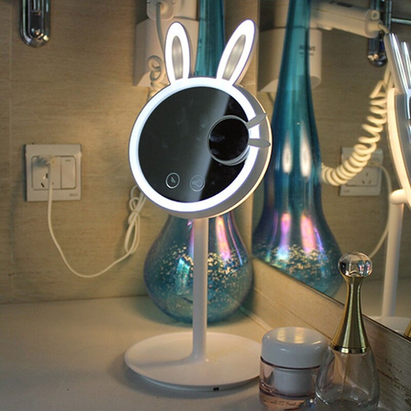 Kanin makeup spejl med tre lys lysende lampe opladning led makeup bordlampe soveværelse sengekant badeværelse spejl front lys
