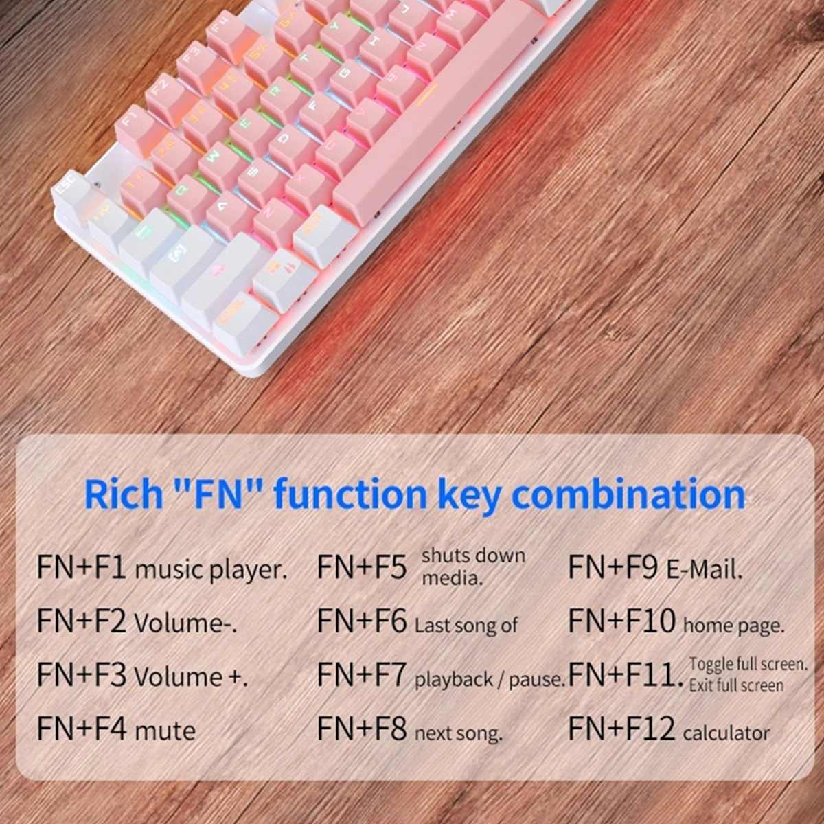 BAJEAL K100 87 Keys Wired Gaming Mechanical Keyboard Two-Color Blue Switch LED Backlight Keyboard For PC Gamer Laptop Computer