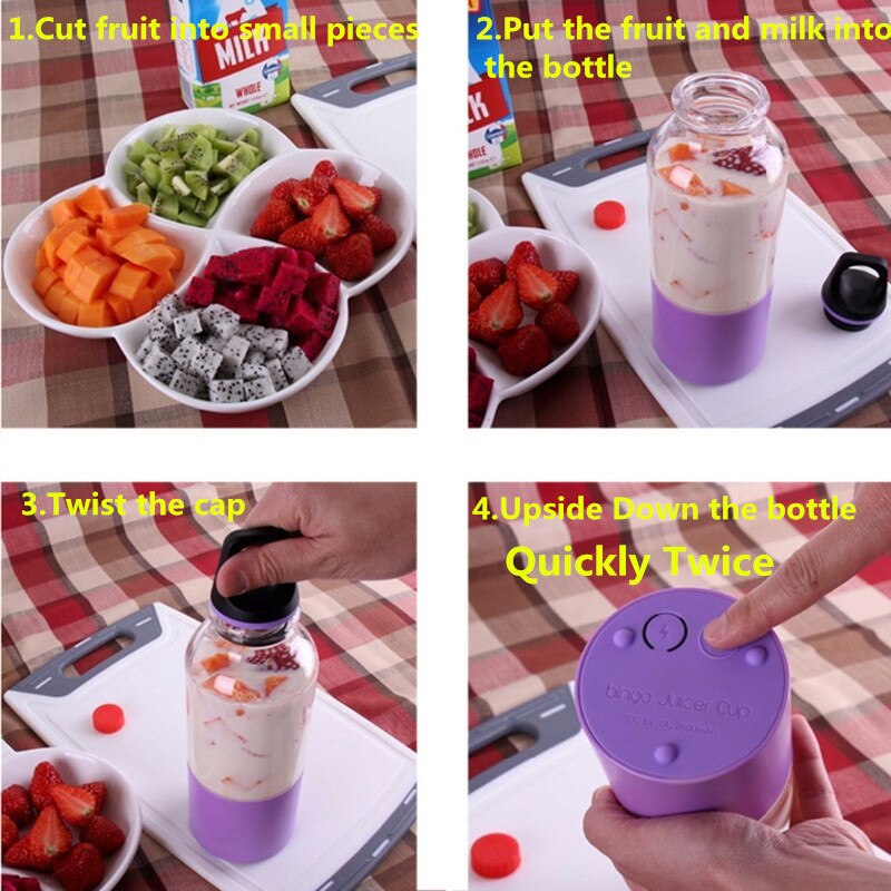 500ml 4 Blade Portable Blender Juicer Machine Mixer Electric Mini Usb Recharge Food Processor Juicer Smoothie Blender Juice Cup