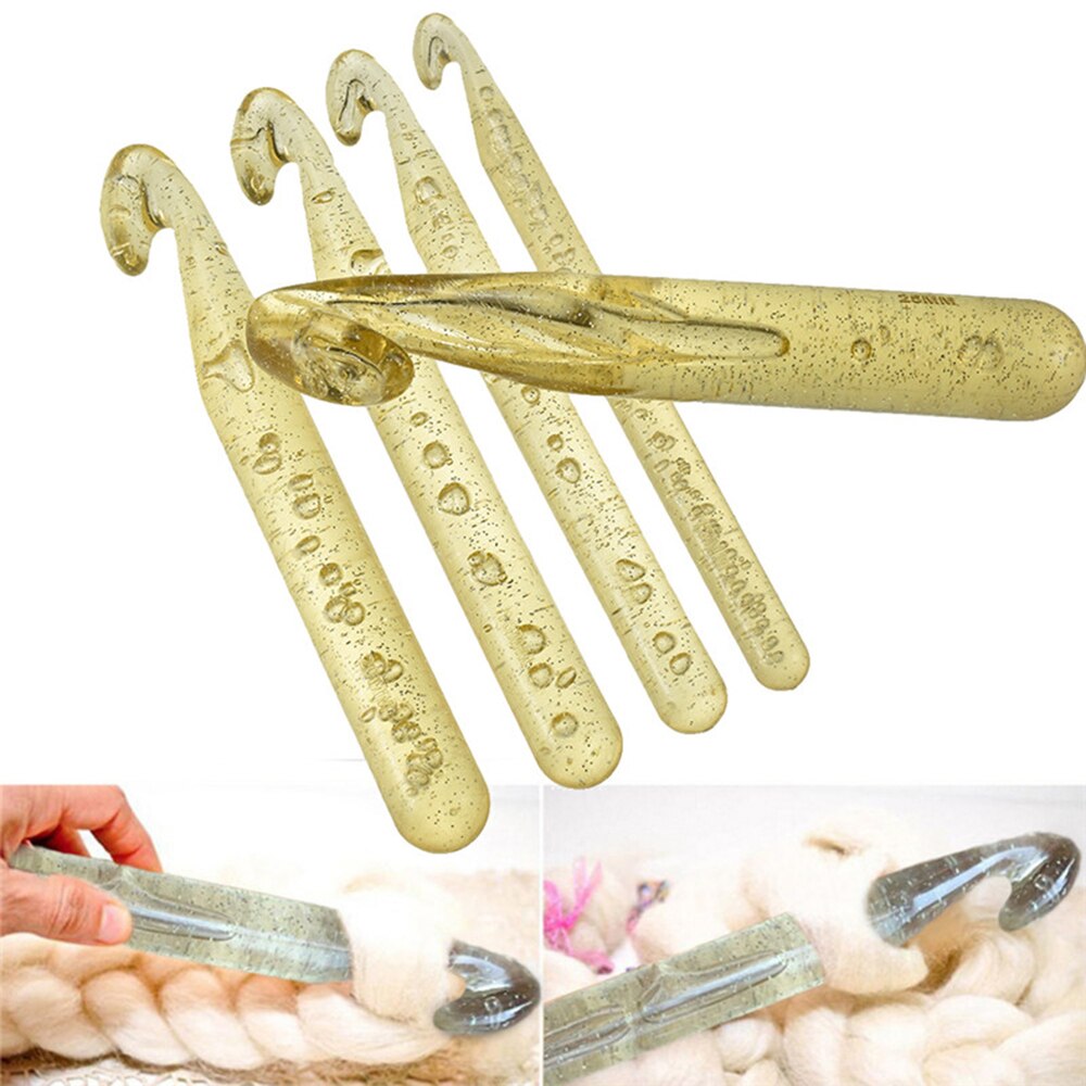 Large Size Crochet Hook Transparent Gold Bold Plastic Crystal Crochet ABS Craft Crochet Hooks Knitting Needles DIY Tools