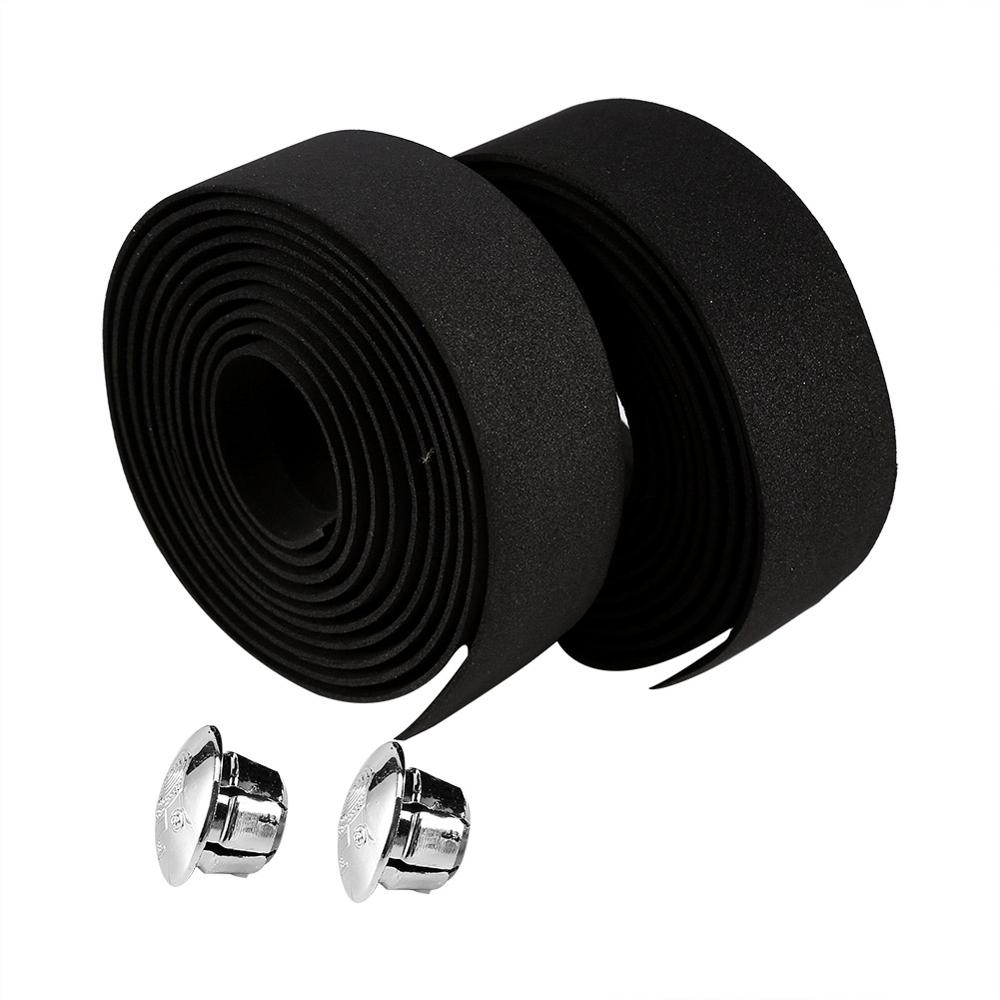1 par landevejscykel cykelstyr anti-slip styrtape gummi cykel styr tape wrap med stangpropper: Sort