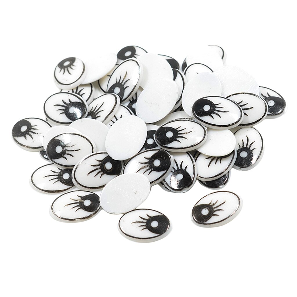 Ojos planos ovalados, Ojos de seguridad de plástico, adhesivo, ojos móviles, arte artesanal, 60 uds.: white