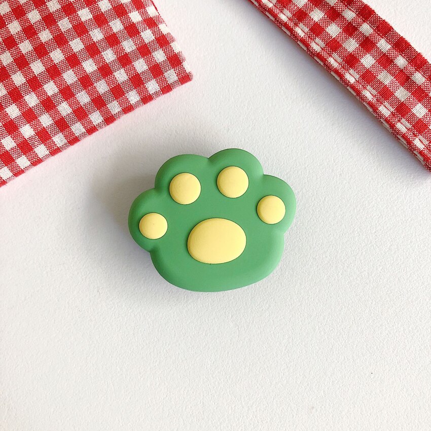 1PCS Cute Cat Paw Colorful Flower Phone Ring Holder Finger Ring Buckle Anti-Fall Foldable Bracket Universal Phone Stand: Green Cat Paw