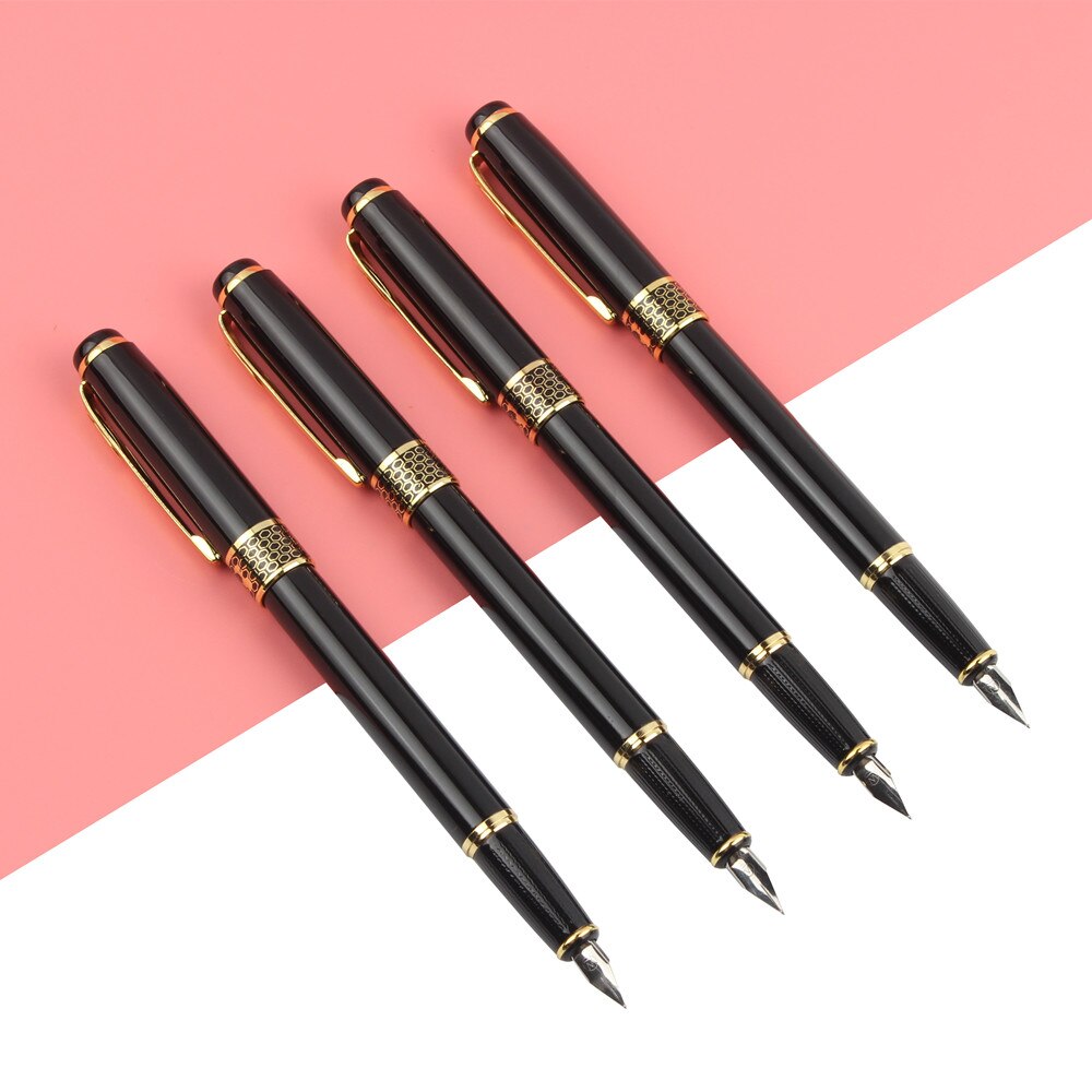 2PCS/LOT Fountain Pen Classic Stainless steel Business medium Nib Fountain Pen Black Golden Trim F Nib 0.5mm