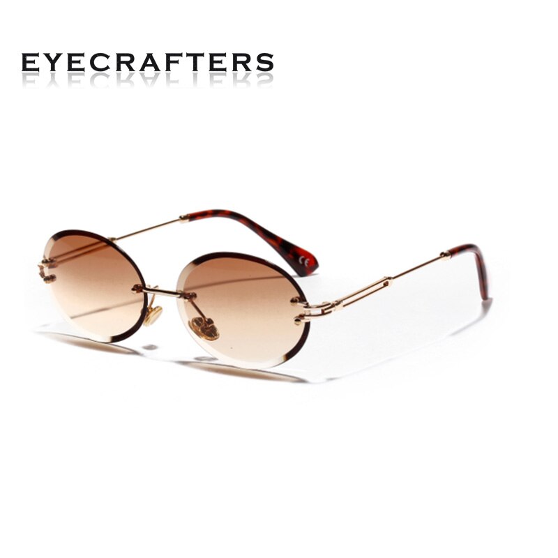 EYECRAFTERS Small Sunglasses Women Rimless Round Sun Glasses Women Shades Style Female Uv400 Retro Male: Brown