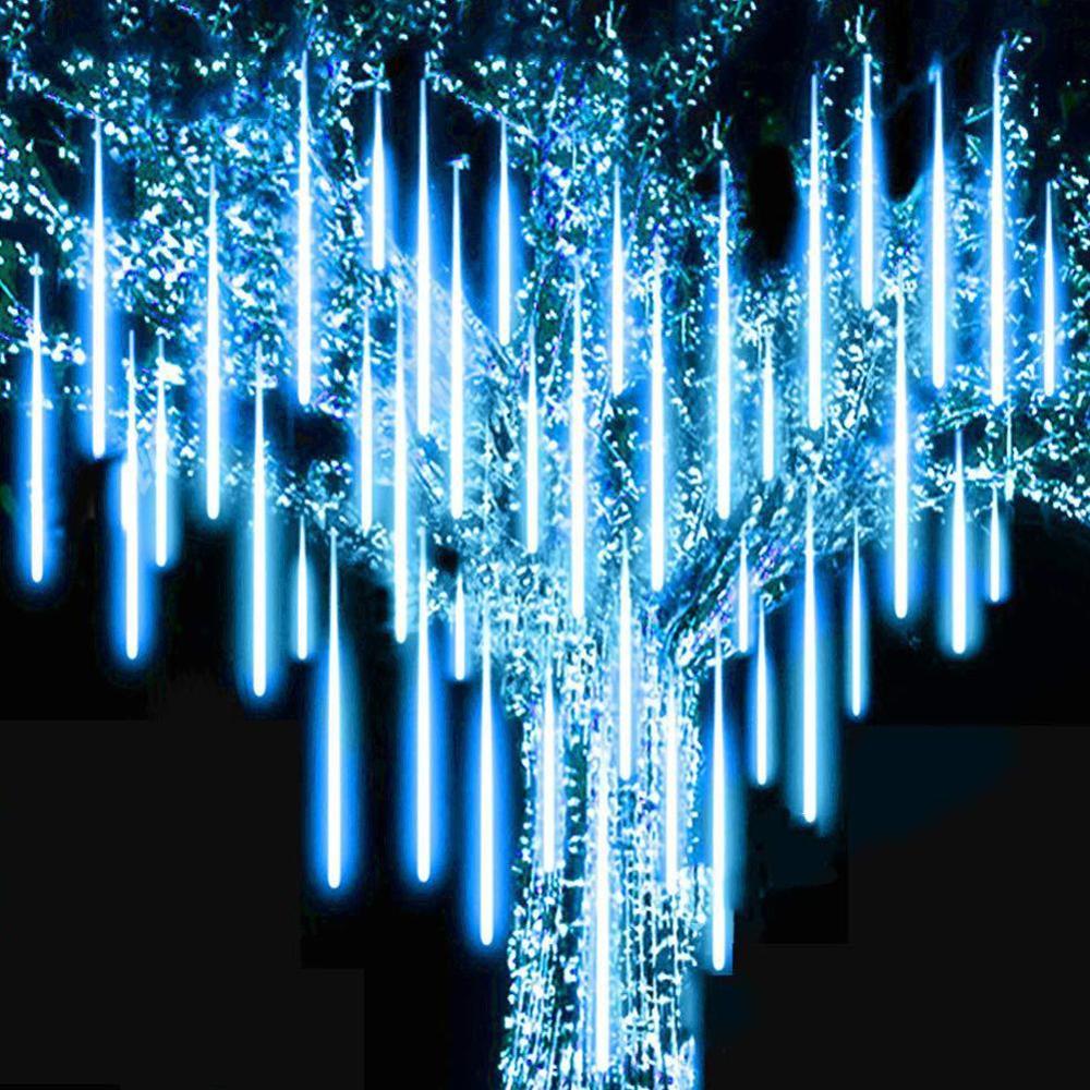 30CM 8 Tubes 144 LED Meteor Shower Rain Lights Solar Wedding Xmas Icicle Falling Light Party Waterproof For Garden Rai U7A4