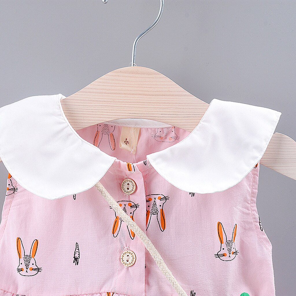 Peuter Meisjes Jurk Kid Baby Zomer Jurken Cartoon Konijn Print Mouwloze Jurk + Wortel Satchel Party Prinses Jurk Kleding