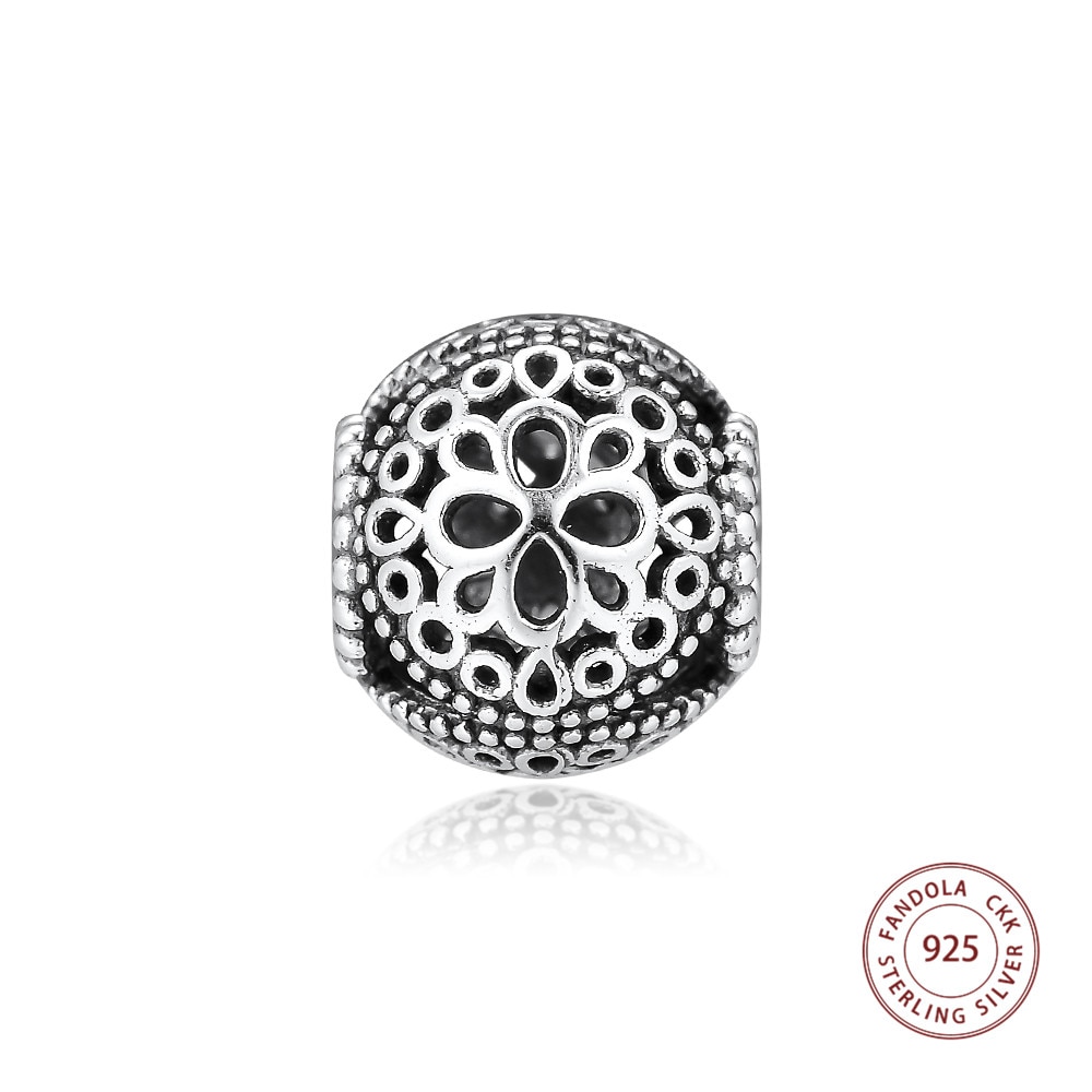 Authentic 925 Sterling Silver Openwork Flower Charms Fits berloques Charm Bracelets Necklaces DIY Beads for Jewelry Making