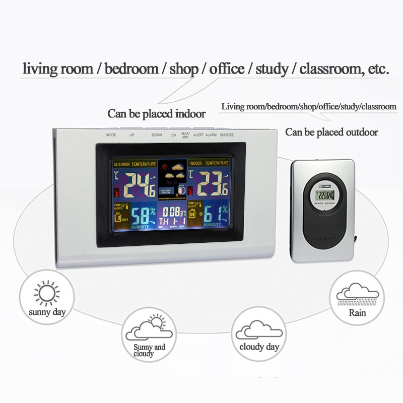 Digital Wireless Weather Clock Station Temperature Humidity Monitor Waterproof Indoor Outdoor Hygrometer Thermometer With Sensor
