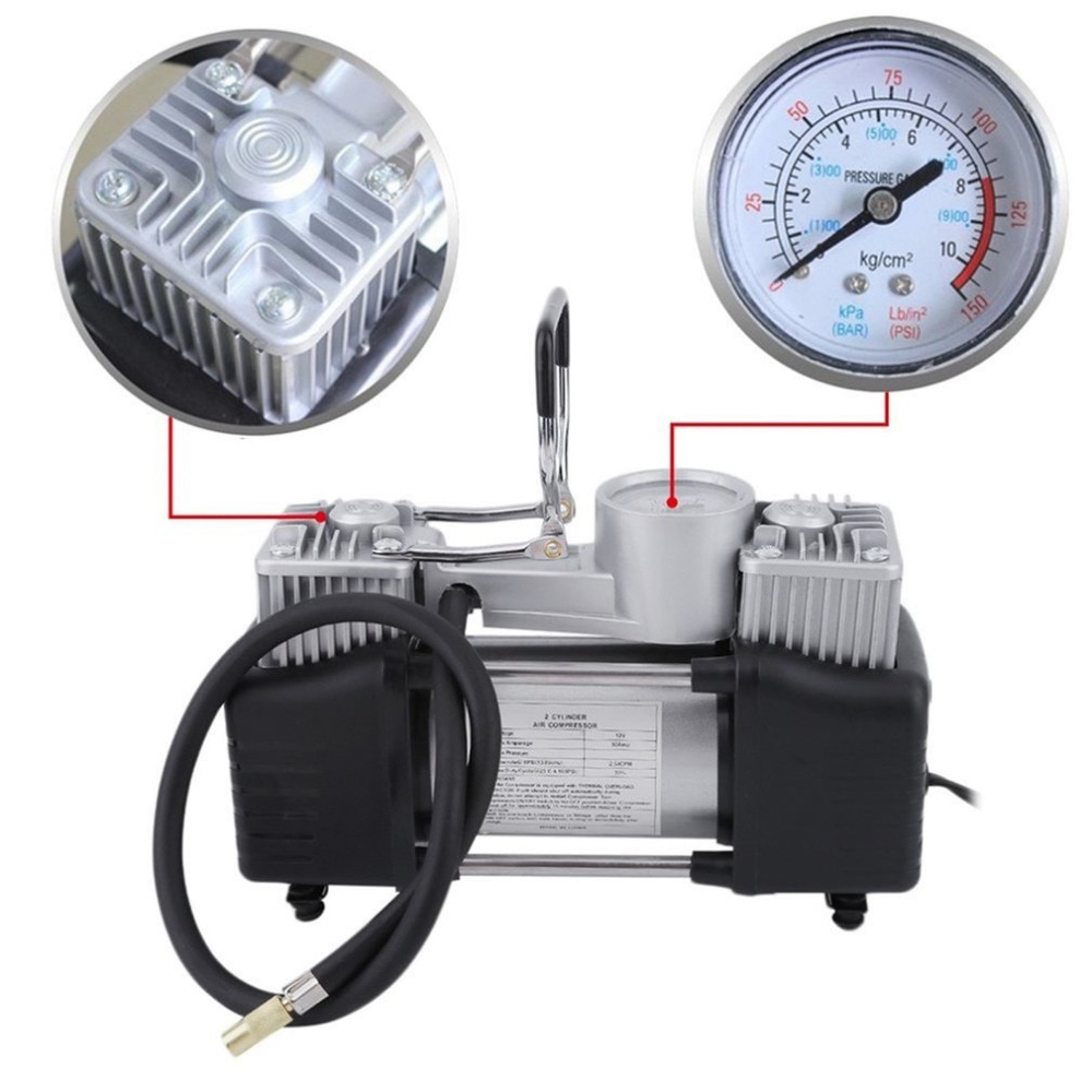 60L/min 300W 150PSI Auto Luchtcompressor Band 12V Rvs Dubbele Cilinder Inflator High Power Auto band Inflatie Pomp