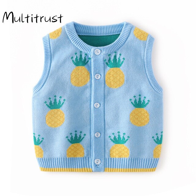 Girls Vest Cartoon Fruit Print Sleeveless Knit Sweater Kids Clothing Newborn Baby Kids Waistcoat Autumn Boys Jacket Vest