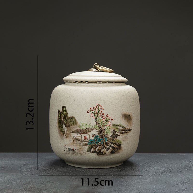 Retro Ceramic Tea Canister Rough Pottery Craft Hermetic Tea Cans Living Room Desktop Teas Can with Lid Home Decoration: C