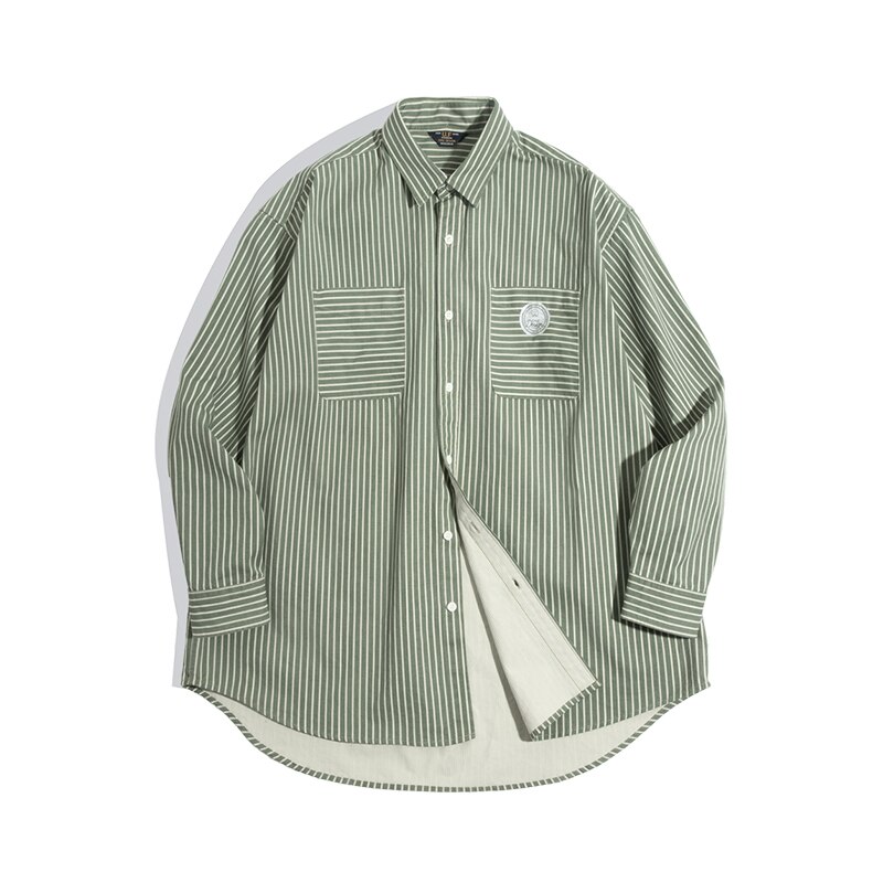 Maden Retro Oversize Striped Shirts Men Vintage Blue White Spring Profile Cityboy Jacket Shirt Male Tide: green white / XL