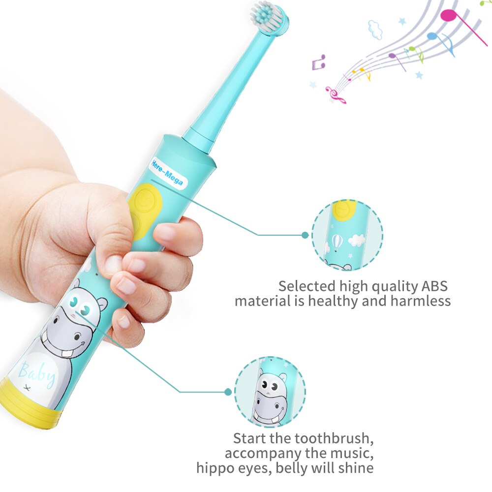 Cepillo de dientes eléctrico de HERE-MEGA para niños, cepillo de dientes automático para niños, cepillo de dientes de bebé con rotación Musical, resistente al agua