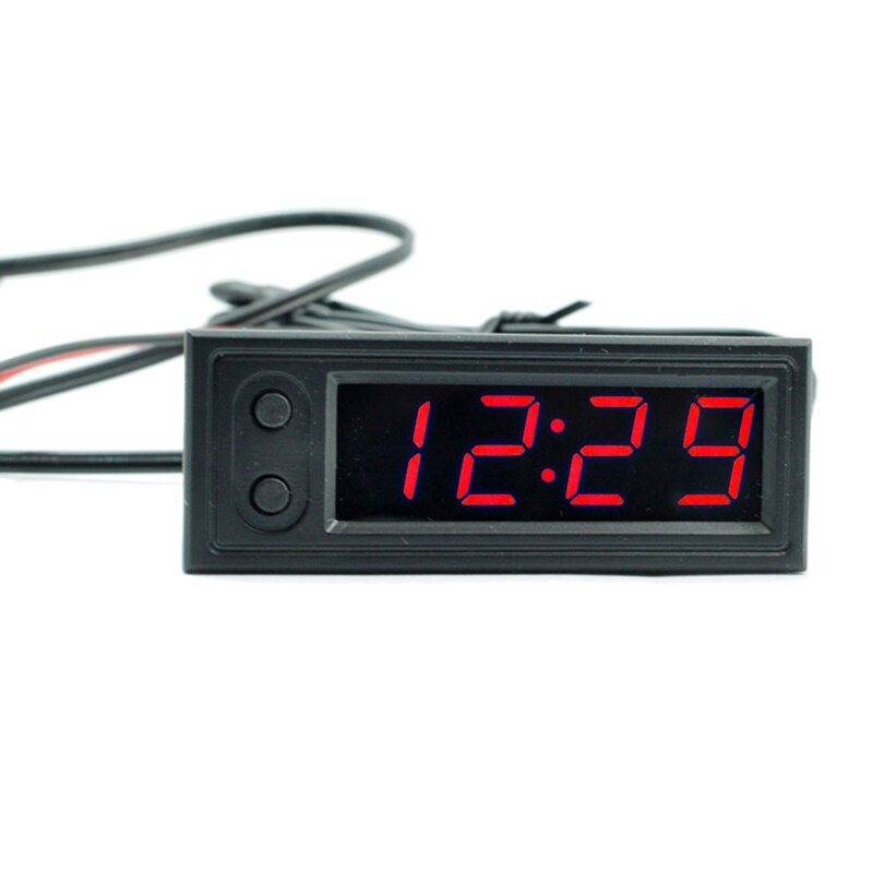 Thermomètre électronique 3 en 1 12V, horloge, voltmètre, écran LCD, affichage numérique LED, réglage de la luminosité, K0AF: Red