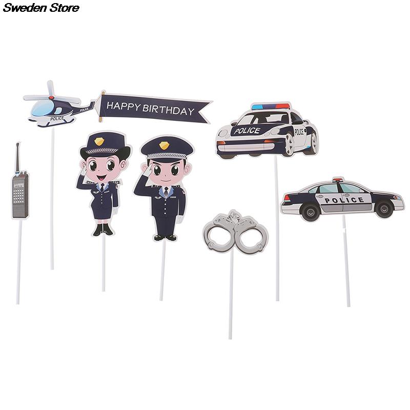 Garniture de gâteau de Police, 7 pièces, menottes d&#39;avion de policier pour homme et fille, décoration de fête d&#39;anniversaire pour enfants, garçon et fille
