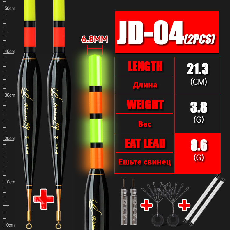 WAKASUI 2PCS/Set LED Electronic Rock Fishing Float With A Long Distance Of 6.8MM High Sensitivity Short Night Fishing Float: MULTI