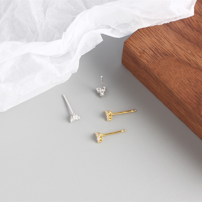 WTLTC 925 Sterling Sliver Mini Cubic Zirconia Stud Earrings 4mm Three Ball Helix Piercing Earrings Delicate Small Earrings Studs