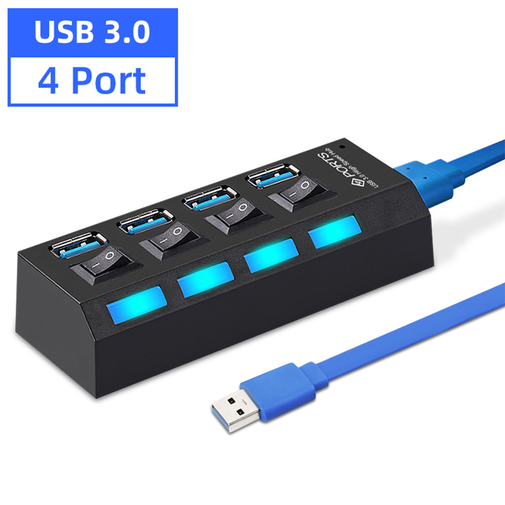 USB 3.0 HUB USB Splitter Multi Usb 3 0 Hub Several Ports with Switch Power Supply Adapter Multiple Usb 2.0 Extender Hab for Pc: USB 3.0 4 Port