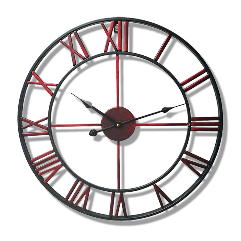 Wall Watch European Style Iron Clock Retro Clock Home Decoration Wall Clock European Retro Style Independent: Red