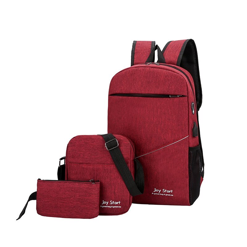 3pcs/set Men's Backpack Male USB Charging Laptop Backpack Women Travel Backpacks Schoolbag Men Shoulder Bag Sets Bags 3 Pieces: Red