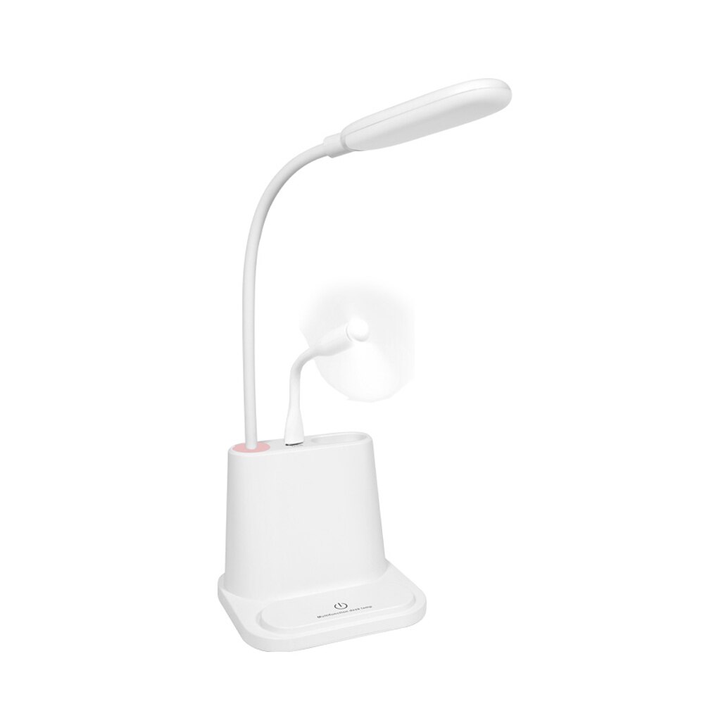 Ledet bordlampe med usb opladningsport natlampe alarmur termometer kalender 3- niveau lysdæmper bordlampe med penholder: Hvid blæser c