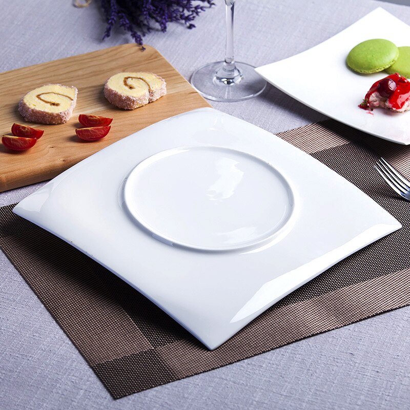 Nordic Steak Western Dinner Plates Pure White Bone China Square Dinner Dishes Dessert Tray Ceramic Flat Kitchen Dinnerware Set