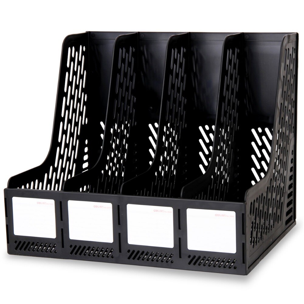 Deli 9946 plastic Document box 3 and 4 lattices file basket file tray documents management black gray colors optional