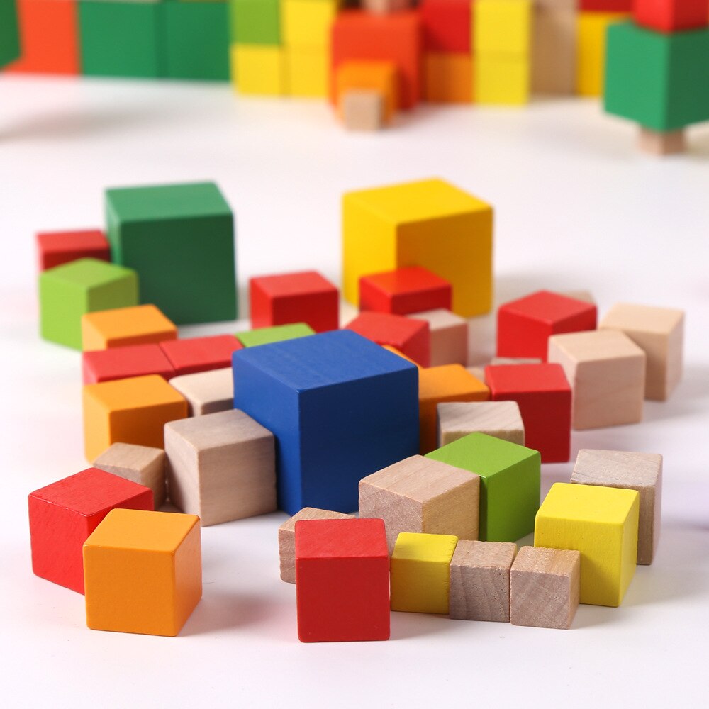 Color & Log Color Block Building Block Size Particles 1-6 Cm Three-dimensional Cube Solid Color Wooden Block Math Teaching Aids