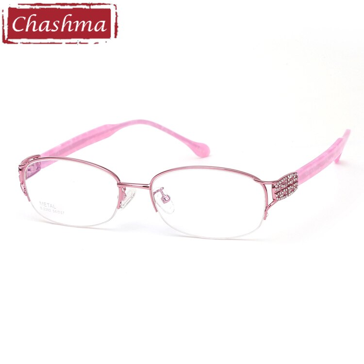 Chashma-Gafas ópticas con montura de titanio puro para mujer, Lentes ópticas de , montura de , Gafas ligeras con diamantes de imitación: Pink